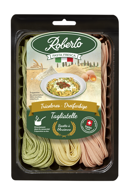 Tagliatelles Fraîches Tricolores aux Œufs 4mm - Pâtes Artisanales Suisses